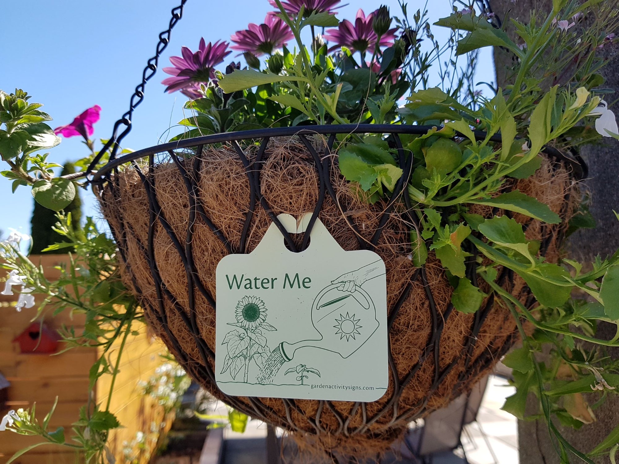 Illustrated plant tags that invite hands-on gardening. Includes: harvest a few, pick one or two, plant me, remove seed pods, sweep around me, and water me. For horticultural therapy and school gardens